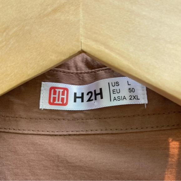 H2H Men's Brown Fitted Long Sleeve Button Down Size Large - Picture 2 of 11